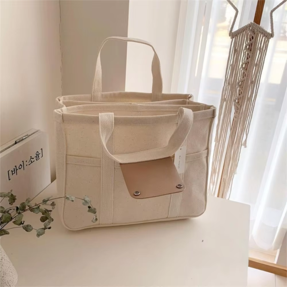Sac fourre-tout en toile multi-poches tendance, grande capacité, bandoulière réglable, sac de maman,