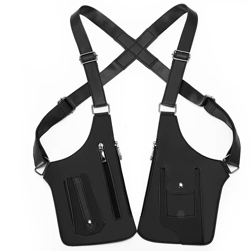 Sacs à bandoulière arrière pour hommes, Double bandoulière multi-poches, gilet tactique antivol d'ex