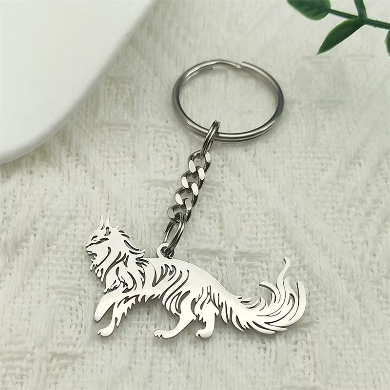 Clé de chat du Maine en acier inoxydable pour hommes et femmes, pendentif de sac animal de compagnie
