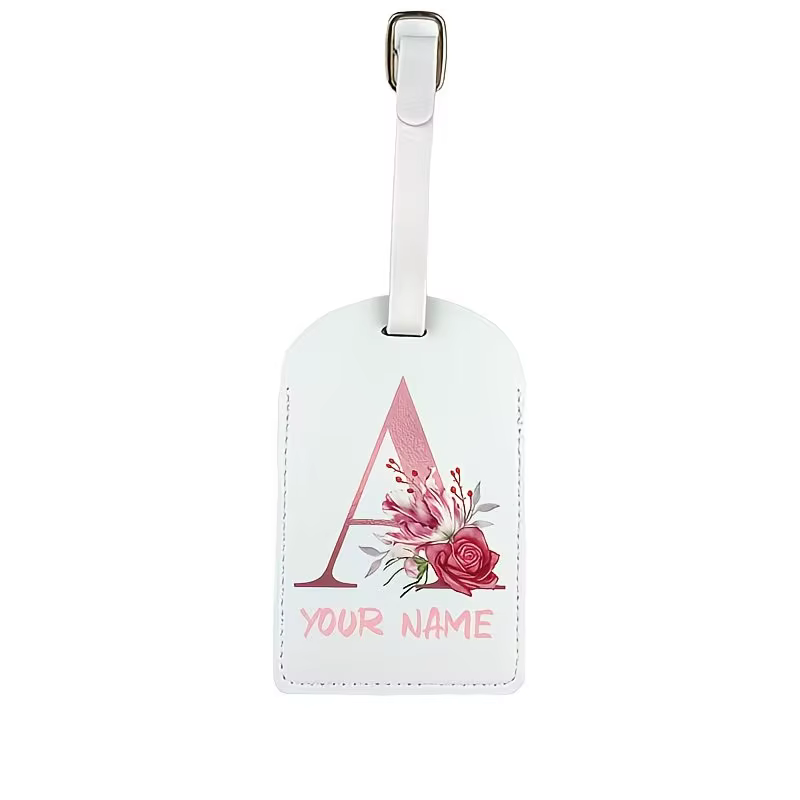 Étiquettes de bagages personnalisées avec lettres florales A-Z et nom - Accessoires de voyage