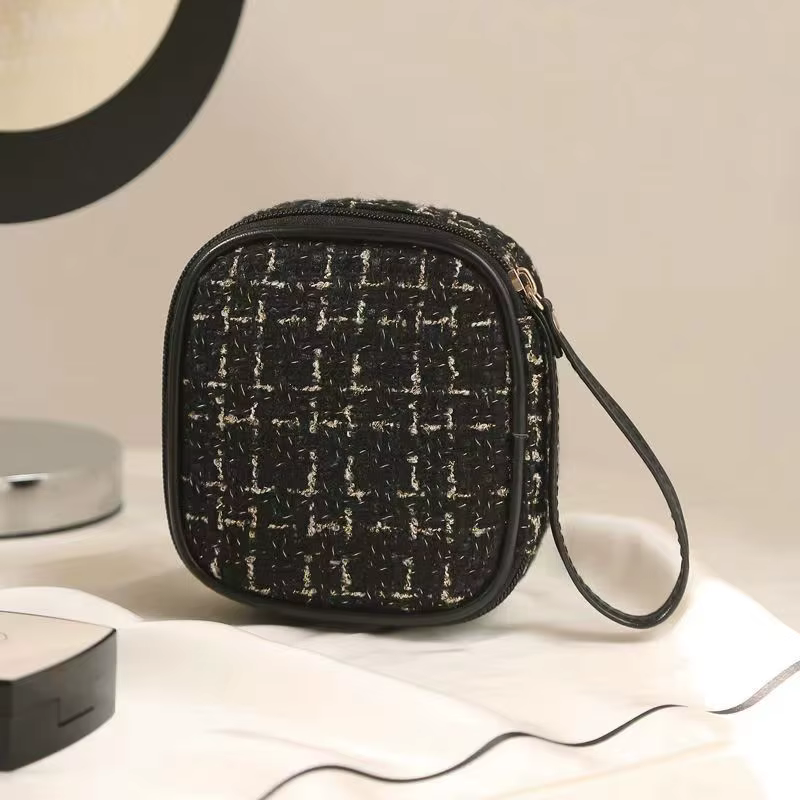 Mini trousse de maquillage tissée – Pochette cosmétique portable avec fermeture éclair, organisateur