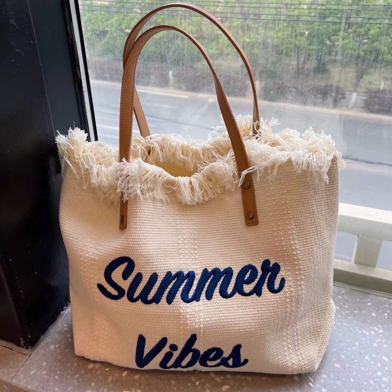 Sacs d'été pour la plage, sac fourre-tout en toile à pompons, grande capacité, sacs à main pour femm