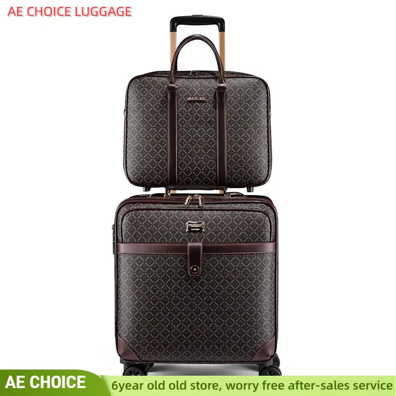 Valise Trolley à Roulettes Étanche, Bagage à Main Portable, Cuir de Haute Qualité, Bagages Légers, E