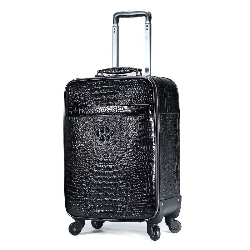 Valise de luxe en cuir gaufré de crocodile de 20 pouces – Bagage à main en cuir de vache de qualité 