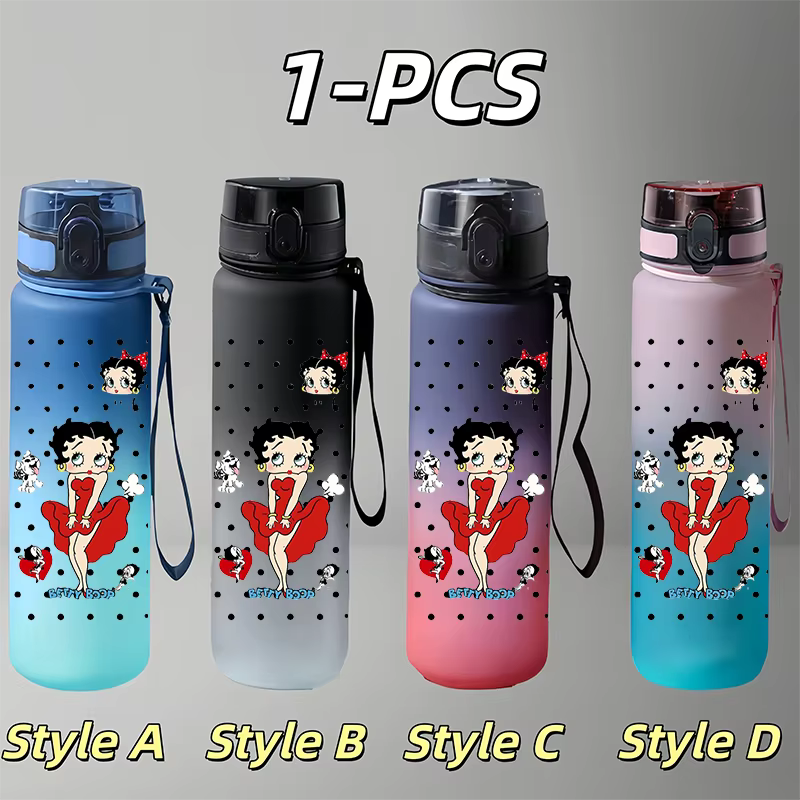 Bouteille d'eau mignonne avec personnage Betty Boop, dégradé mat, sans BPA, gobelet sûr pour boire, 