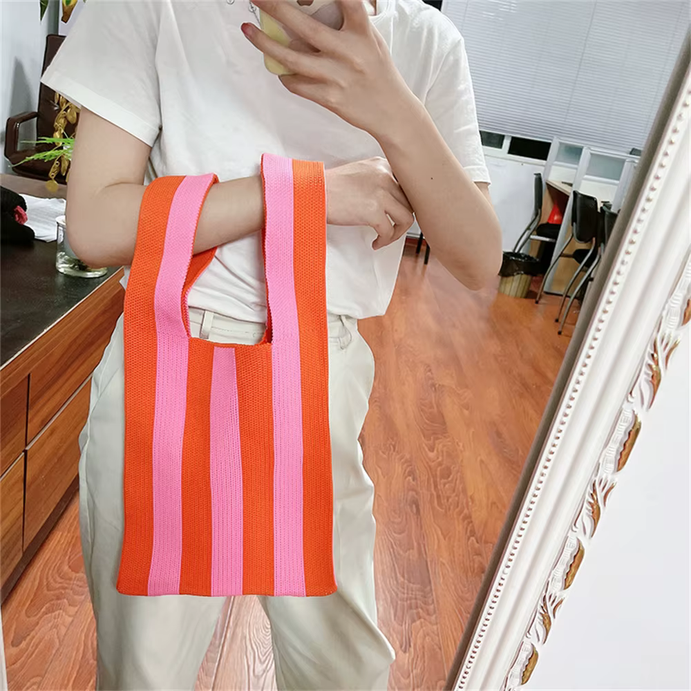 Sacs fourre-tout en tricot rayé sac à bandoulière pour femme mode fourre-tout creux dames femme tiss