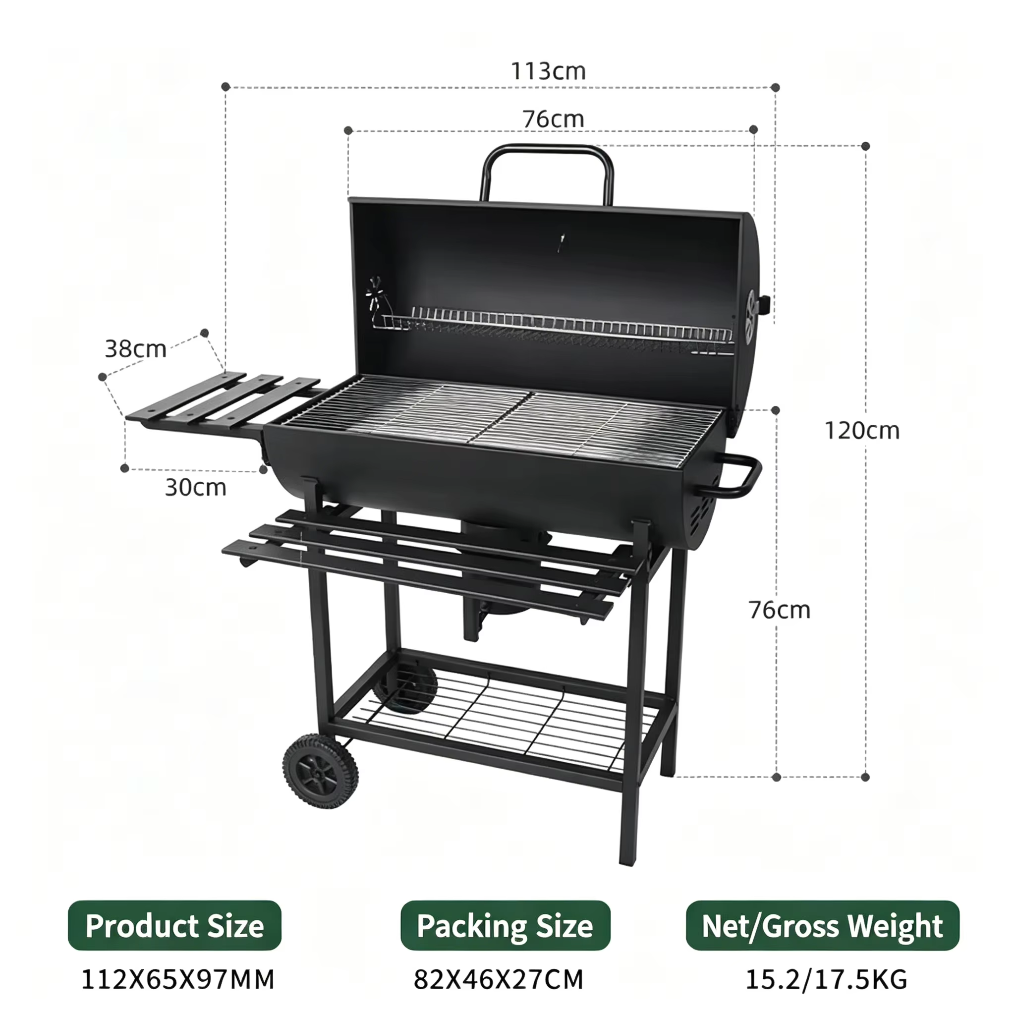 Grills de barbecue au charbon de bois en plein air : gril de barbecue à baril spacieux avec table d'