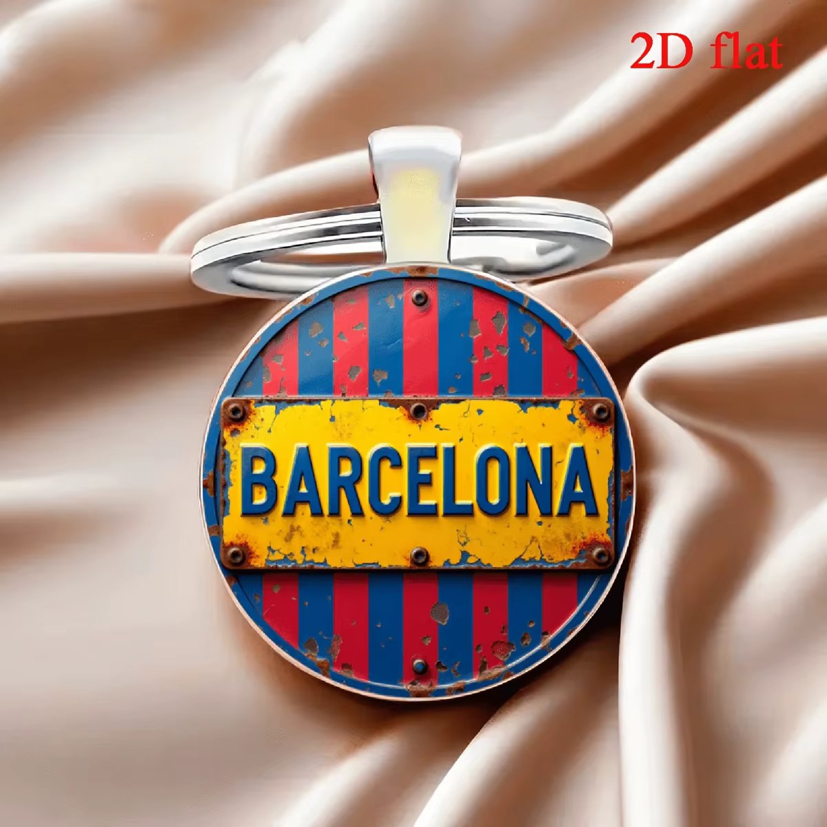 Porte-clés vintage Barcelone FC. Conception de football rétro avec la gemme. Cadeau parfait pour les