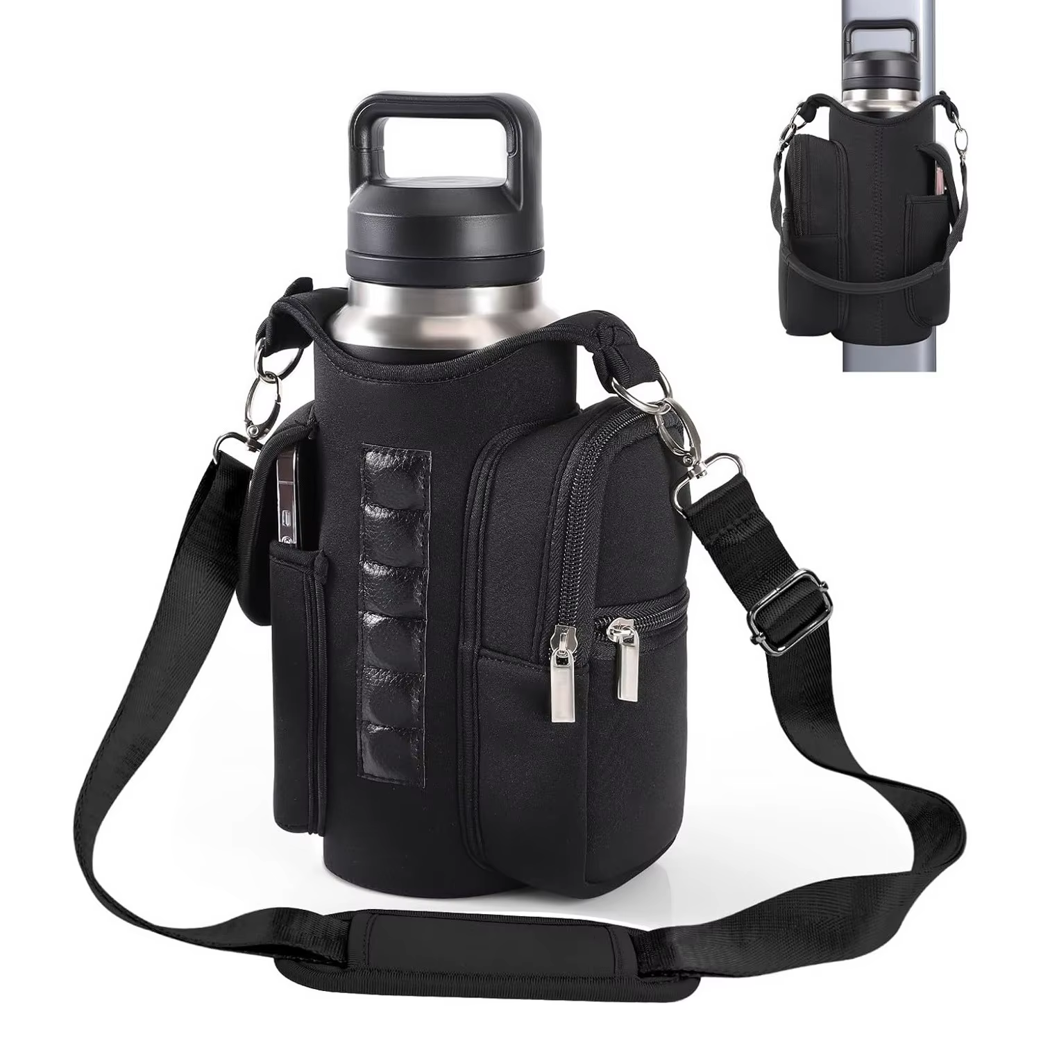 Sac de sport magnétique porte-bouteille d'eau avec poches pour téléphone et bandoulière, 5 aimants i