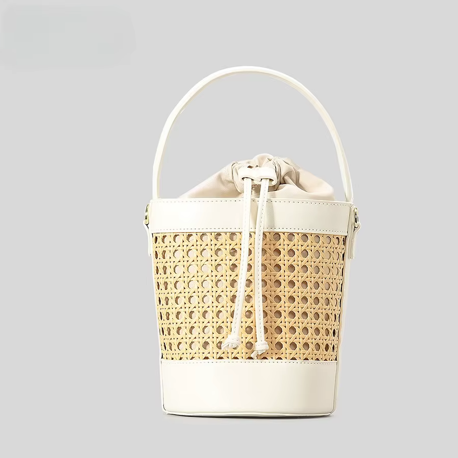 Nouveau Sac à Main en Rotin Tendance 2026 avec Bordure en Cuir, Petit Sac Bandoulière, Cadeau pour F