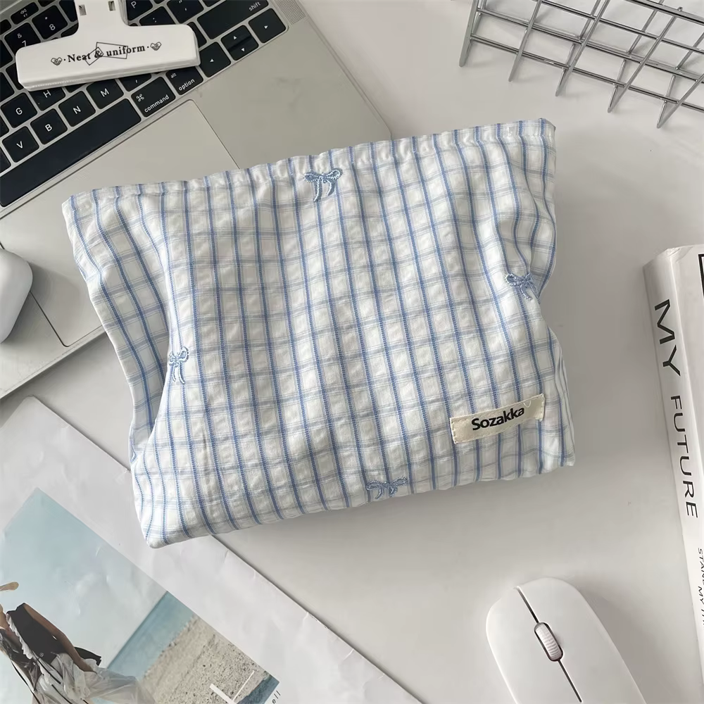 Nouveau sac de maman de couleur bleue, sac de maquillage brodé avec nœud papillon, sac à couches pou