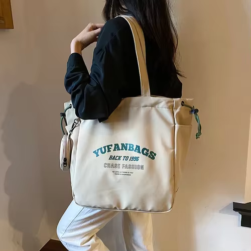 Sac fourre-tout avec lettres imprimées, sacs à bandoulière tendance, grande capacité, sac en toile i