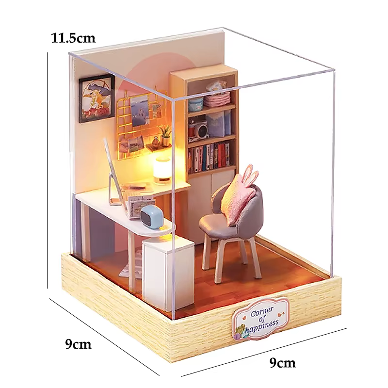 Kit DIY Book Nook : Mini bibliothèque rétro 3D avec lumière LED, maison de poupée en bois faite à la