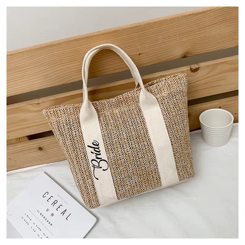 Sac fourre-tout en paille pour la mariée, décoration bohème pour enterrement de vie de jeune fille, 