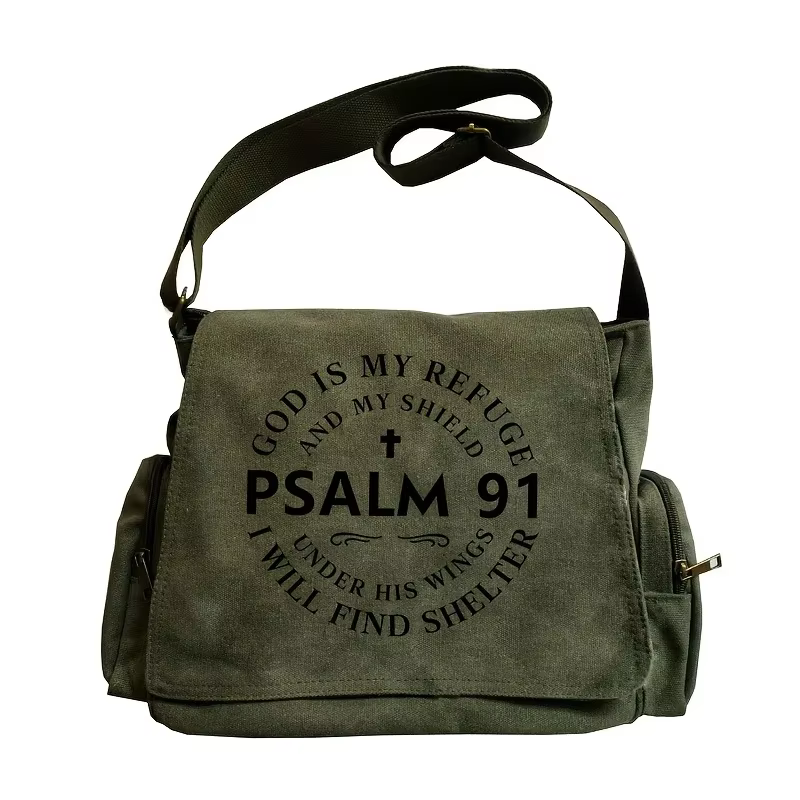 Sac Vintage pour femmes, sac en toile imprimé versets bibliques, sac à bandoulière à poches multiple