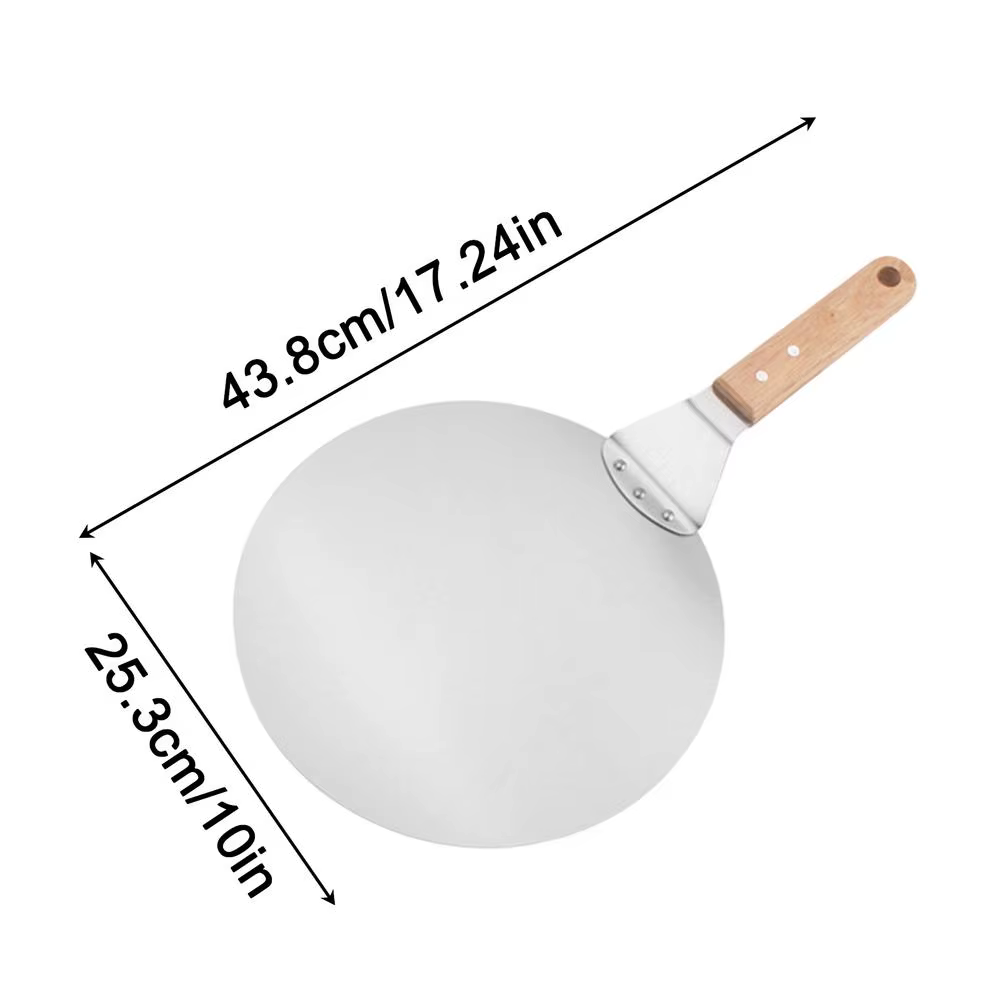 Pelle à pizza antiadhésive en acier inoxydable avec manche en bois, outil de pâtisserie, spatule ron