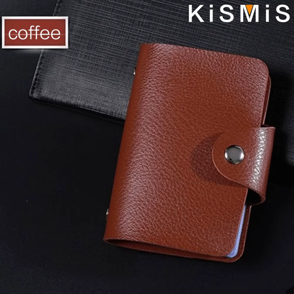 KISMIS Nouveau porte-cartes en cuir PU à 24 emplacements - Porte-cartes de visite et porte-passeport