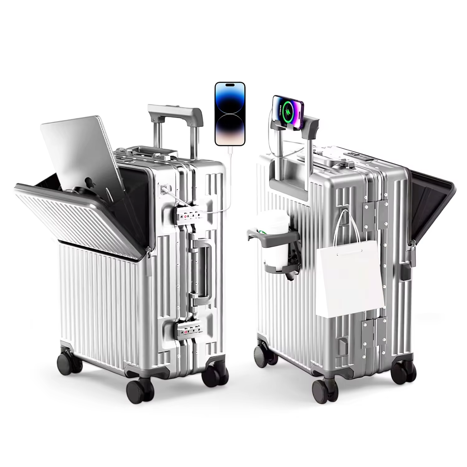 Valise AIWEINY à cadre en aluminium, coque rigide en PC, résistante à la pression, bagages de voyage
