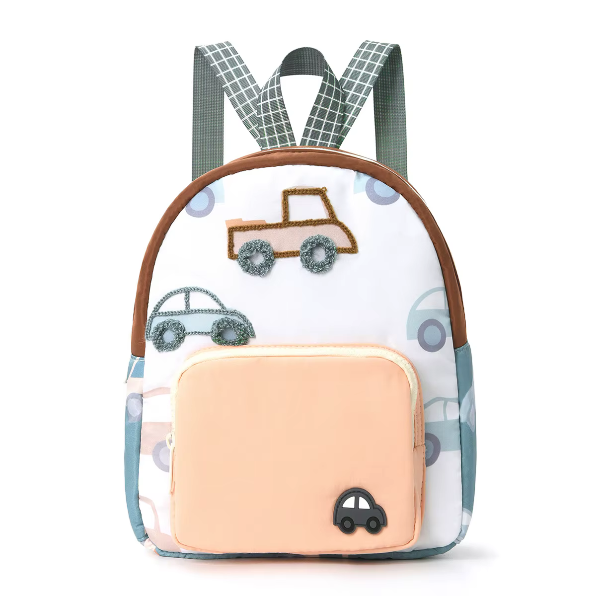Sac à dos brodé de voiture de dessin animé mignon, sac d'école unisexe pour enfants, matériau en Pol