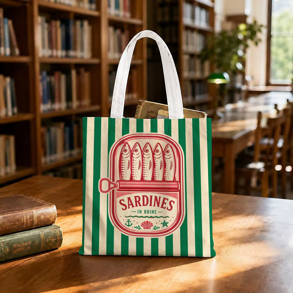 Sacs de rangement vintage pour boîtes de conserve de sardines, sac en toile léger et pliable, sac de