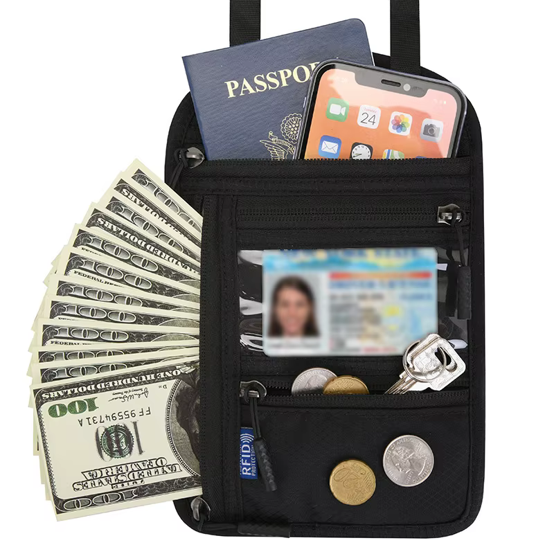 Ceinture d'argent de voyage, blocage RFID, sac de taille étanche, sac banane, portefeuille caché, Si