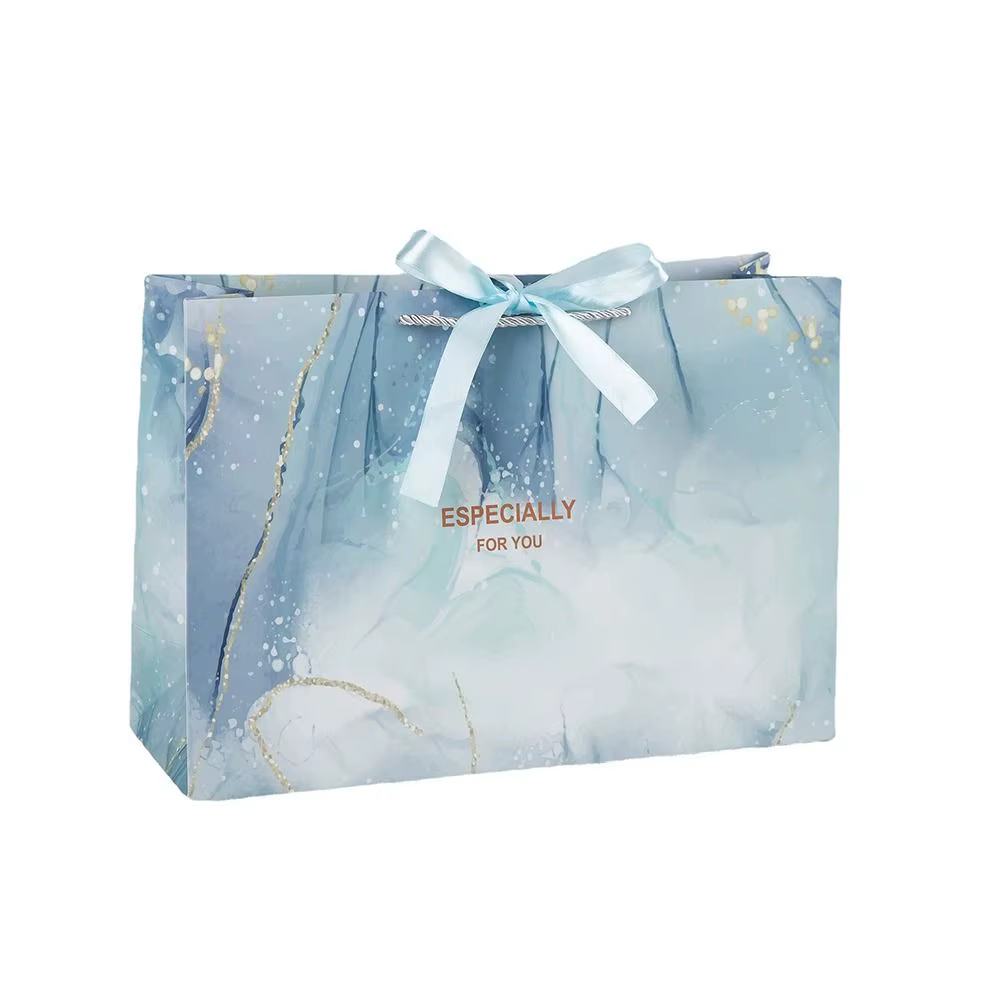 Sac cadeau multi-tailles en marbre imprimé, fourre-tout à motif de marbre bleu violet, sac à main d'