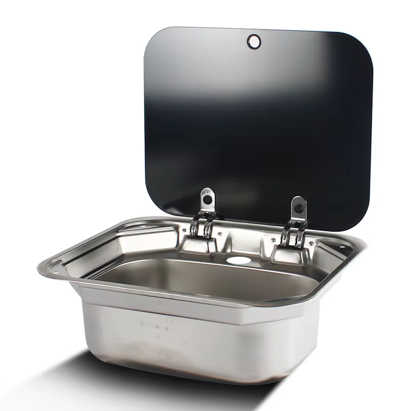 Lavabo en acier inoxydable avec couvercle en verre du Guatemala, accessoires de camping-car, évier r