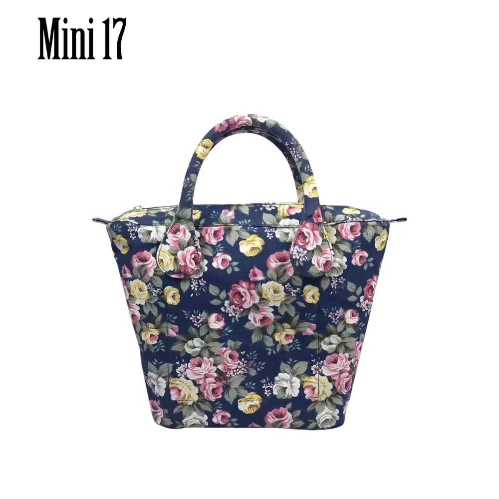 Nouveau 1 ensemble Obag court Long rond flore toile tissu poignées sangles avec insérer doublure org