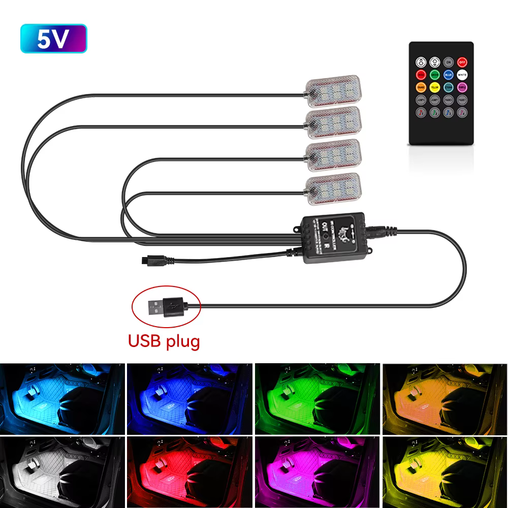 Kit d'éclairage d'ambiance LED pour l'intérieur de la voiture, bande lumineuse pour les pieds, acces