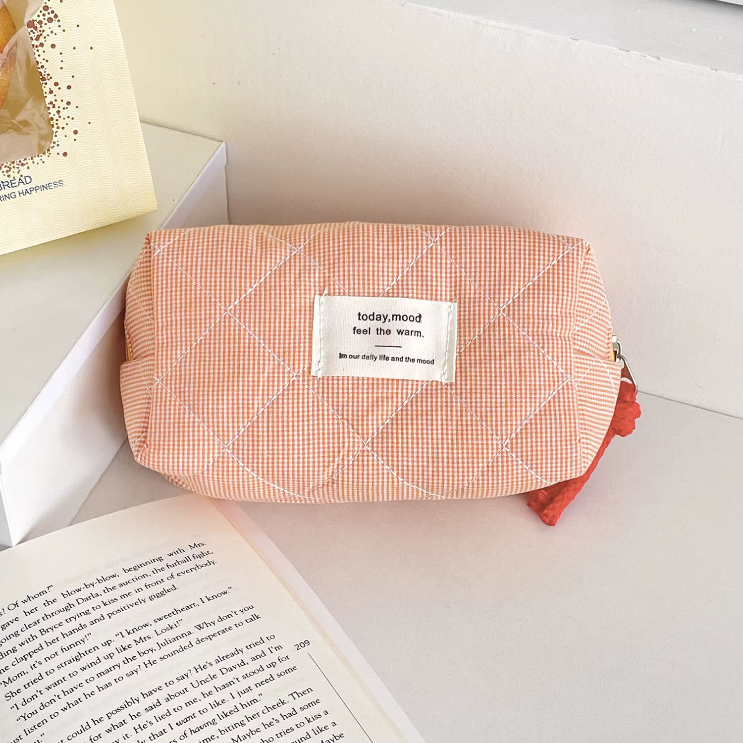 Pochette cosmétique classique à carreaux, portable, bicolore, grande capacité, minimaliste, trousse 