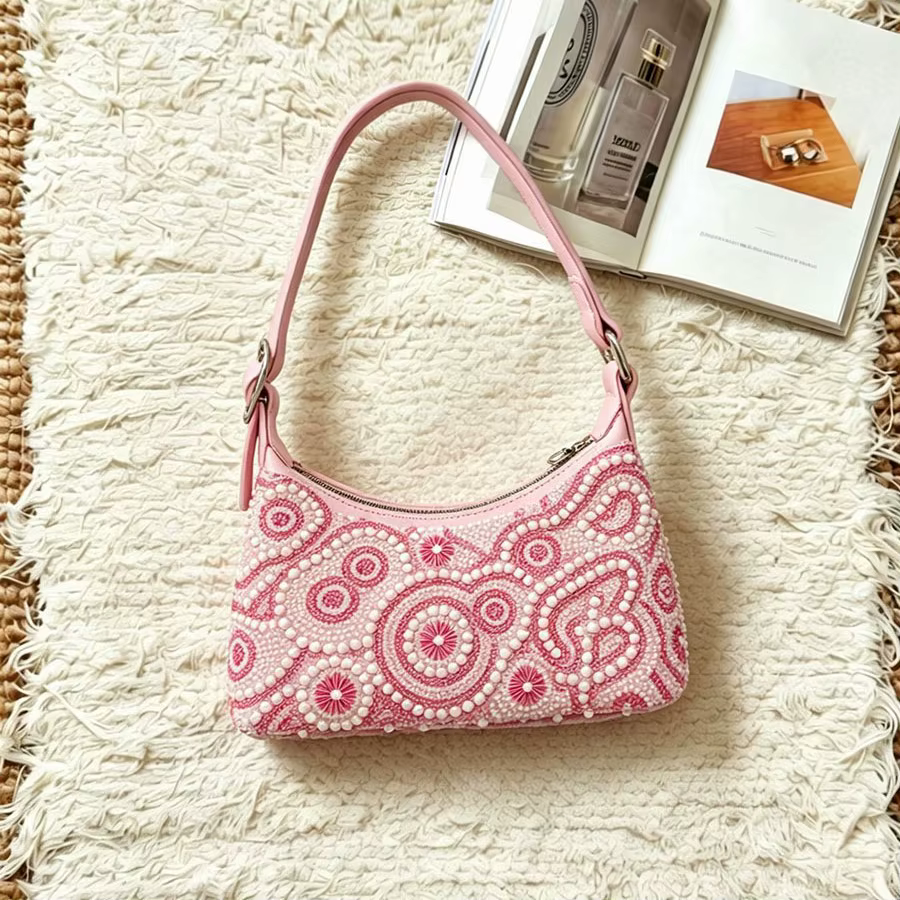 Sac à main en tissu léger de luxe, fait main, motif floral perlé, doux et frais, polyvalent pour le