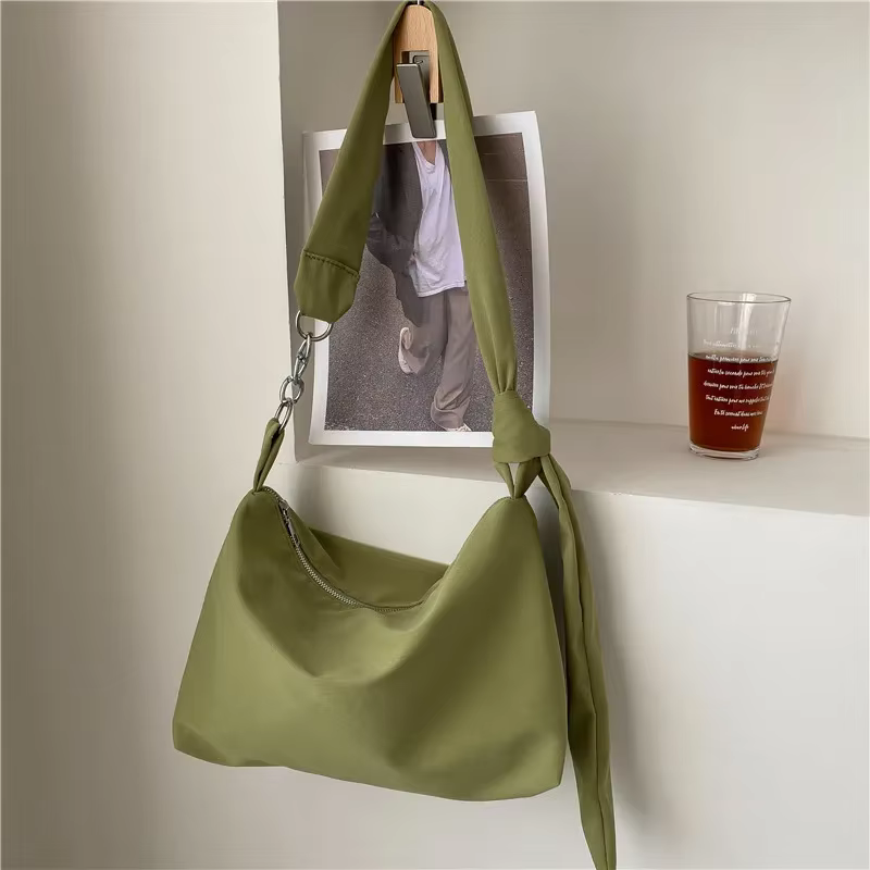 Sac à bandoulière noir pour femmes et filles, sac à main décontracté, solide, simple, sangles nouées