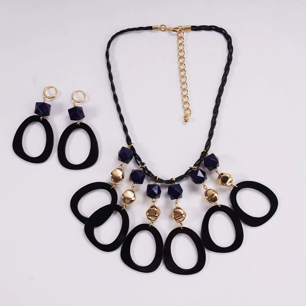 Ensemble de bijoux bohème pour femmes, pendentif, collier et boucles d'oreilles, Style chaîne ethniq