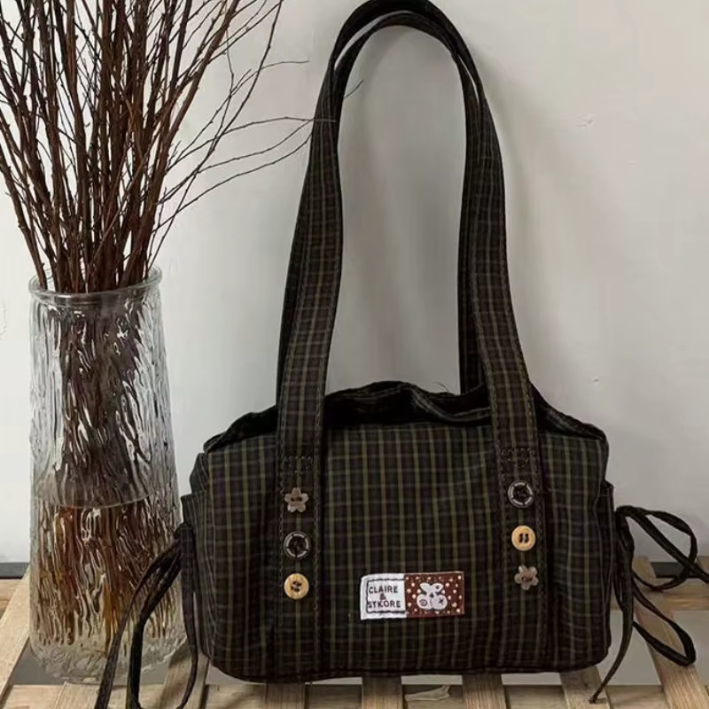 Sac à main à carreaux grande capacité Y2K pour femme, nouveau modèle 2026, sac à bandoulière polyval