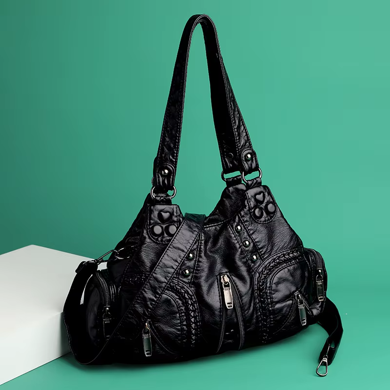 Sac à bandoulière noir Y2k pour femmes, Vintage Punk Goth, fourre-tout de styliste en cuir Pu, grand