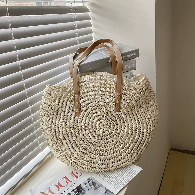 Sacs ronds d'été en paille pour femmes, sac à bandoulière en rotin, sacs à main de plage tissés à la