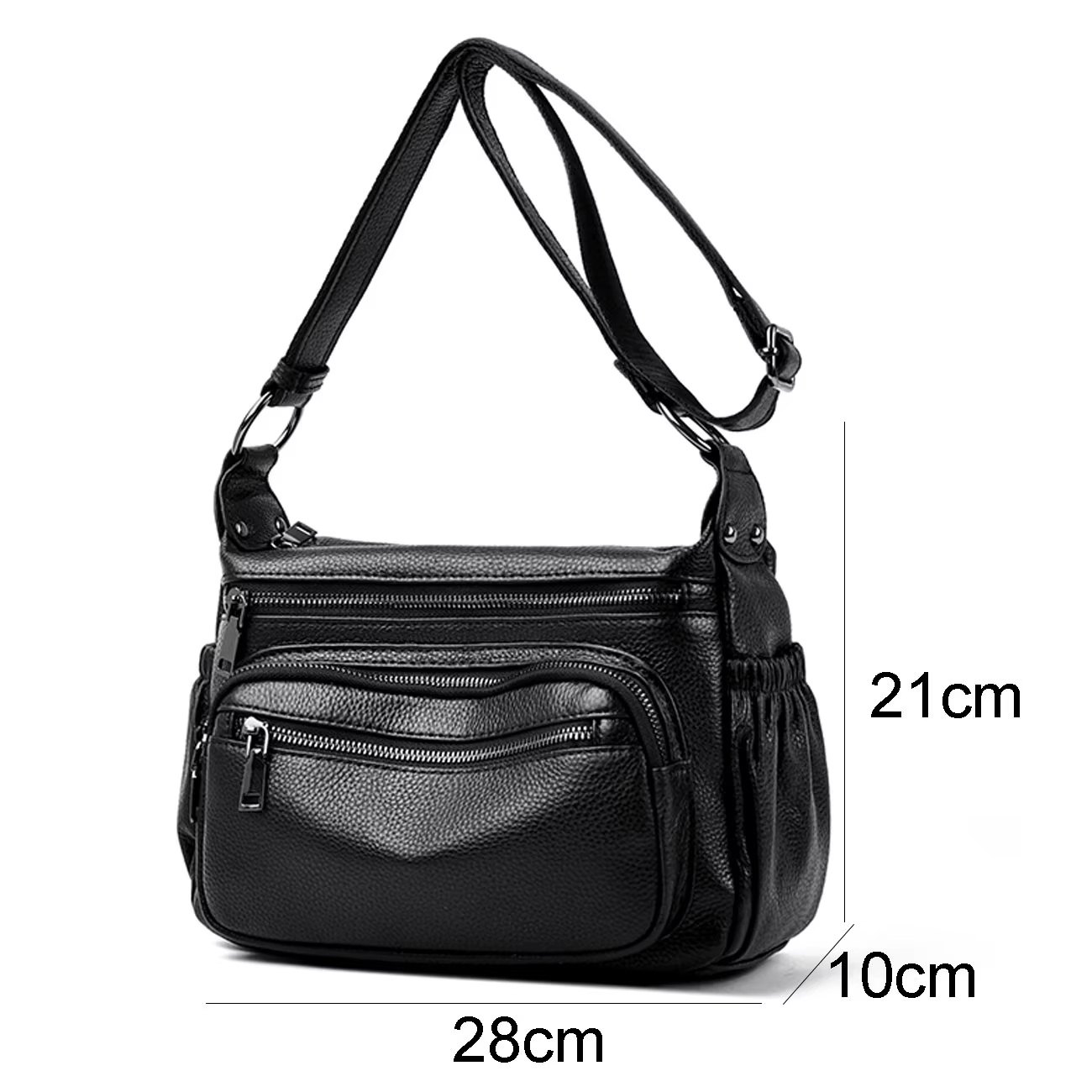 Sac à bandoulière en cuir véritable pour femmes, minimaliste, carré horizontal, noir, design multifo