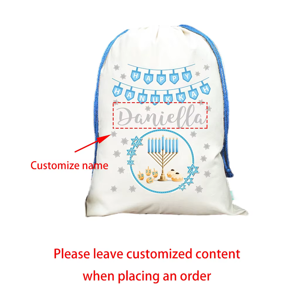 Sac cadeau Hanukkah personnalisé, sac en toile à cordon, sac cadeau joyeux Hanukkah, célébration de 