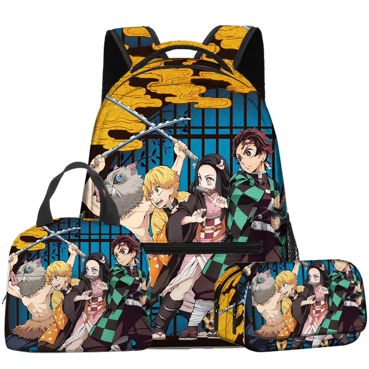 Offre Spéciale : Ensemble 3 Pièces Demon Slayer – Sac à Dos, Trousse et Sac Repas à Imprimé Anime Ca