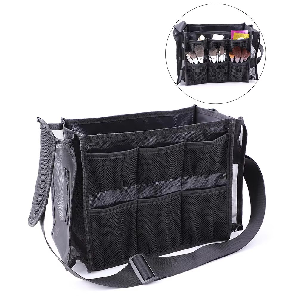 Trousse de maquillage professionnelle, trousse à cosmétiques d'artiste, sac à main lancé, noir, port