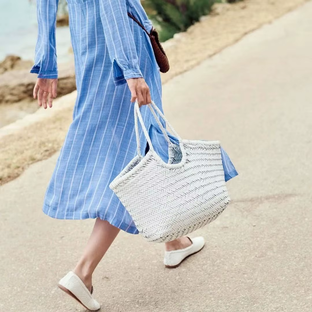 Sac fourre-tout en cuir pleine fleur tressé à la main pour femme, sac de shopping tendance grande ca