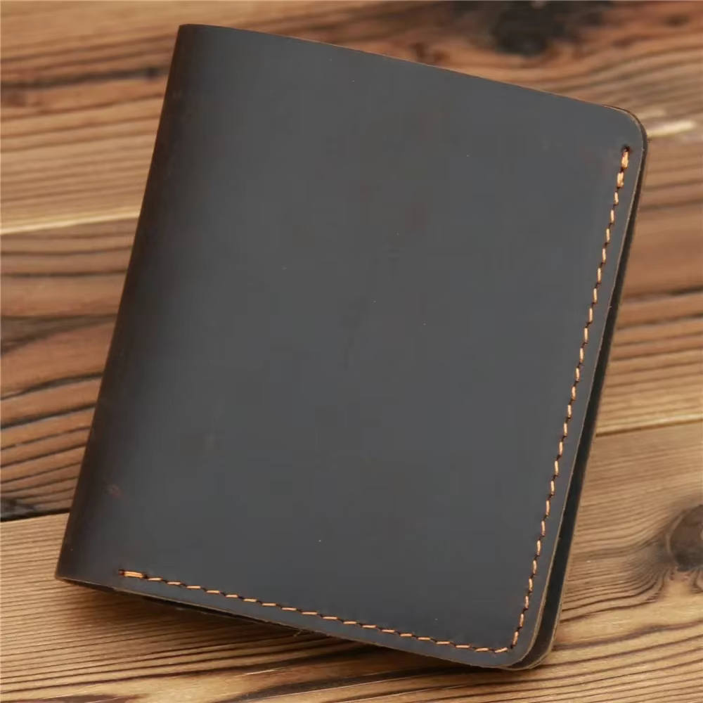 Portefeuille en cuir véritable pour hommes, design à double pli, style court, minimaliste, fait à la