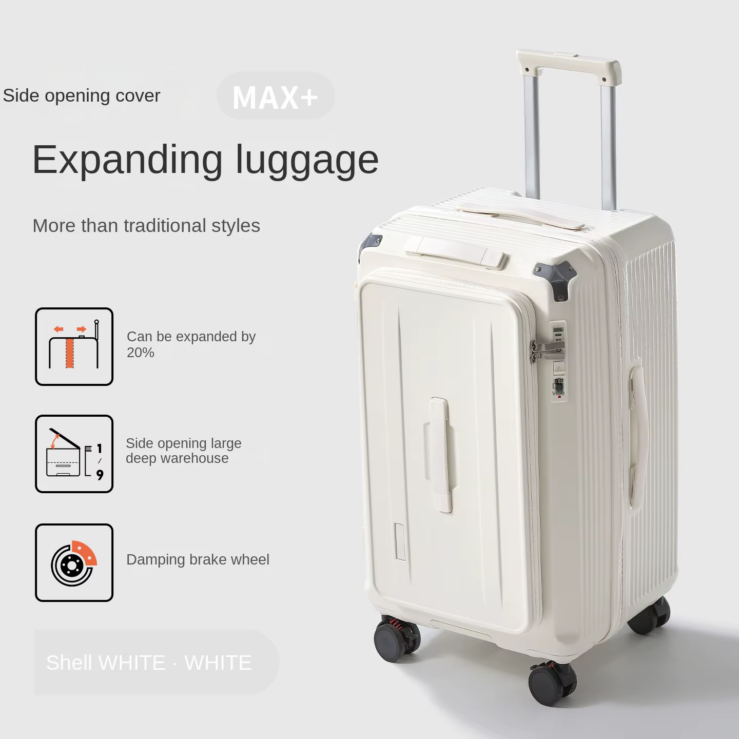 34 pouces grande capacité bagages ouverture latérale cinq roues 20 pouces transporteur extensible 20