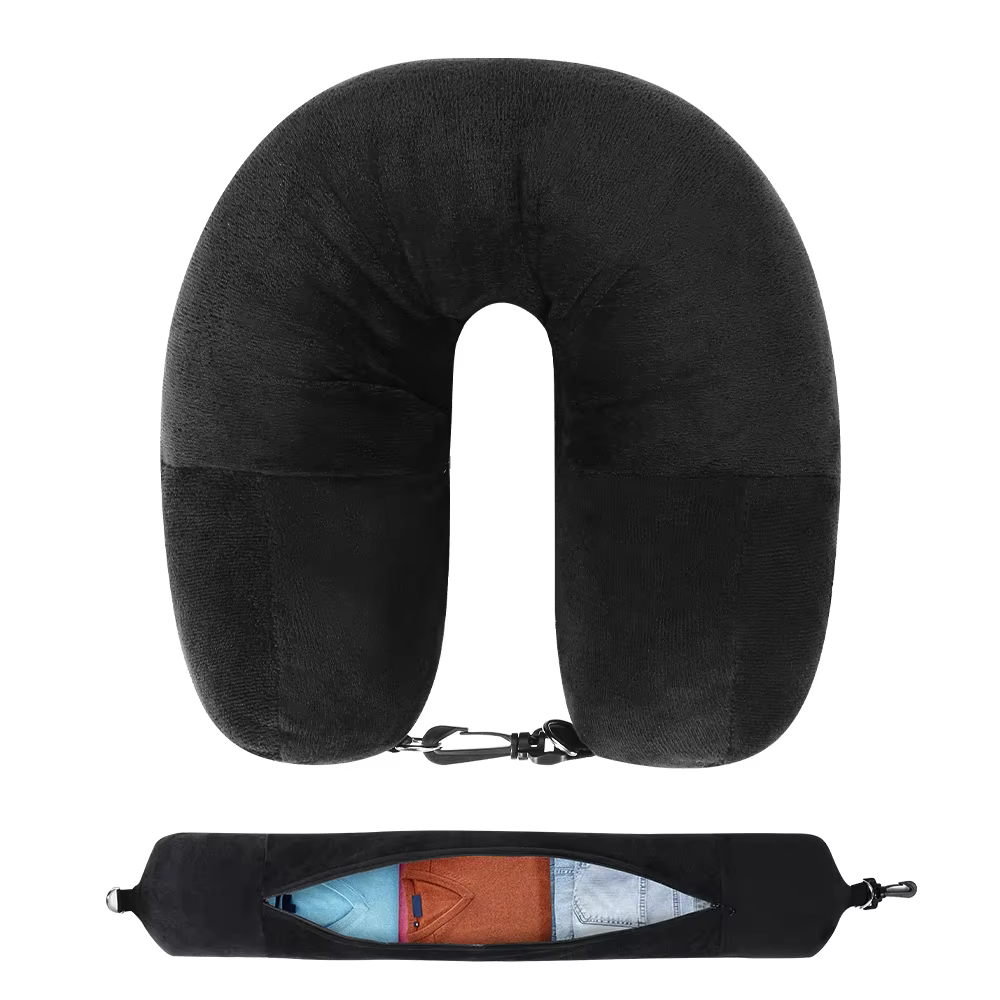 Taie d'oreiller en forme de U pour voyage, oreiller de cou avec rembourrage en vêtements, sac de ran