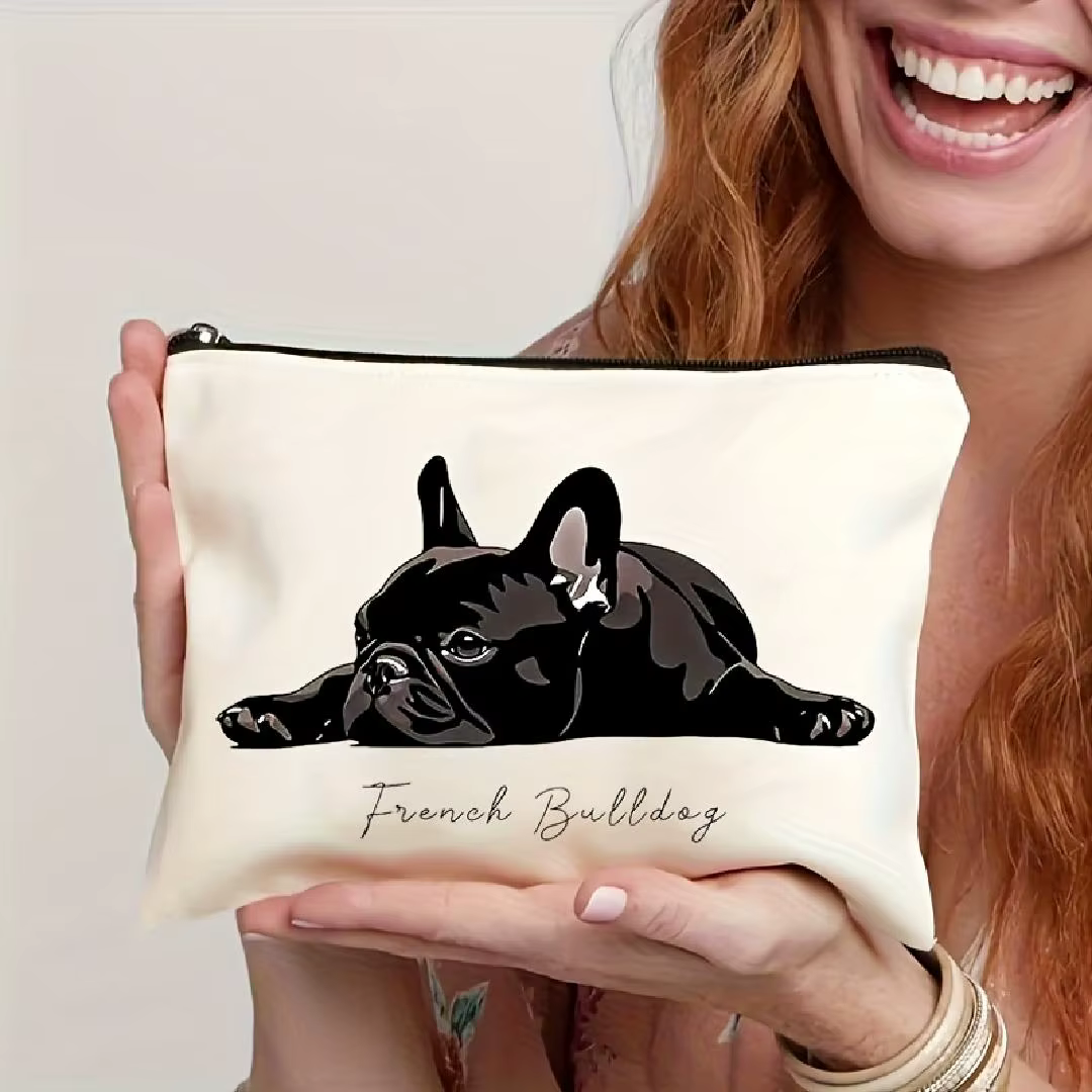 Un sac à cosmétiques bouledogue français - pochette multifonctionnelle à fermeture éclair, sac de ra