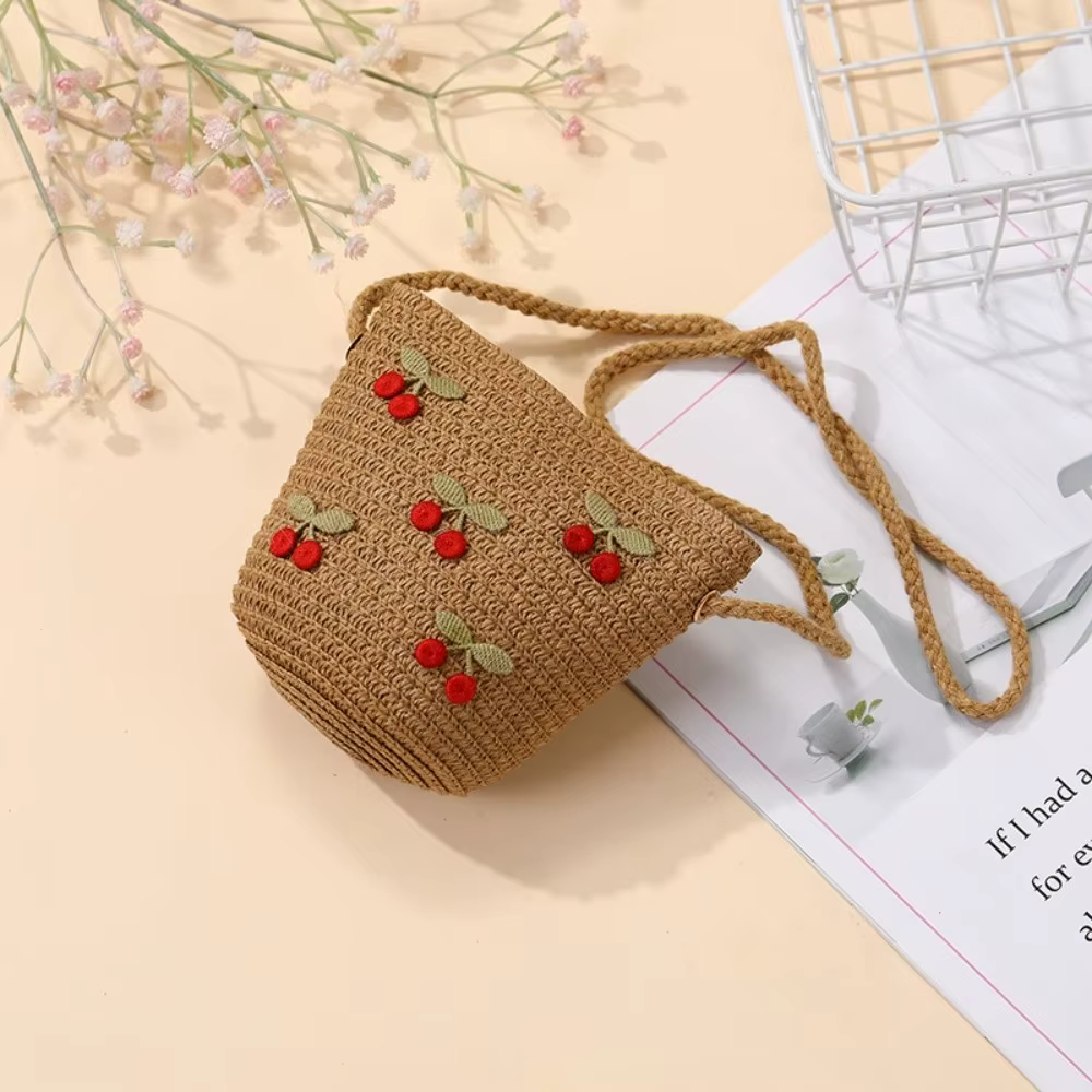 Sac à bandoulière pour enfants motif cerises rouges mignonnes, avec fermeture éclair, idéal pour acc