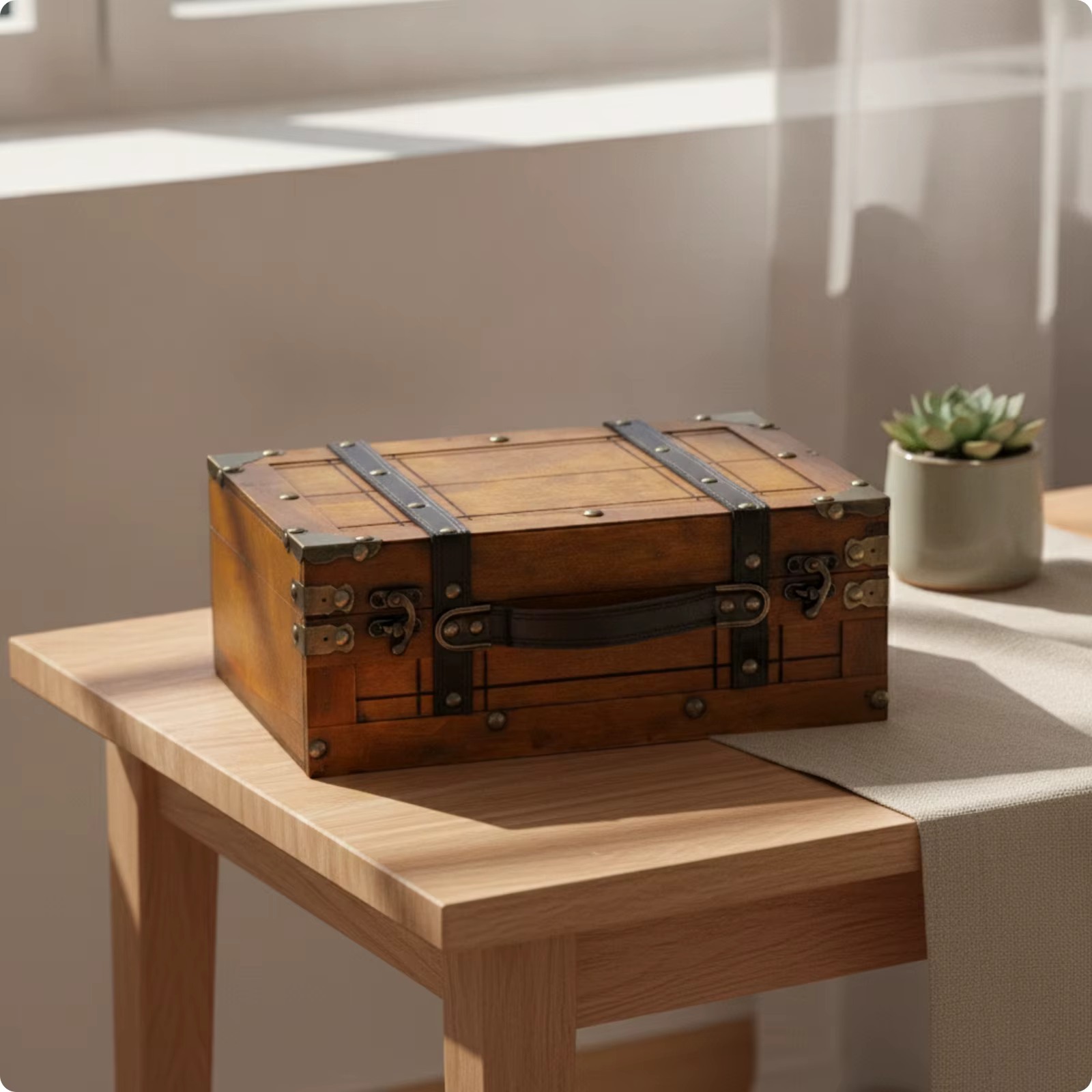 Coffre de rangement décoratif en bois avec couvercle à charnières, style vintage, classique et polyv