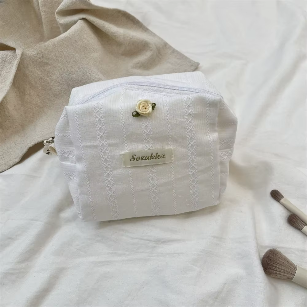 Sac à cosmétiques mignon, pochette de maquillage jaune rose blanc, sac de rangement Portable de voya