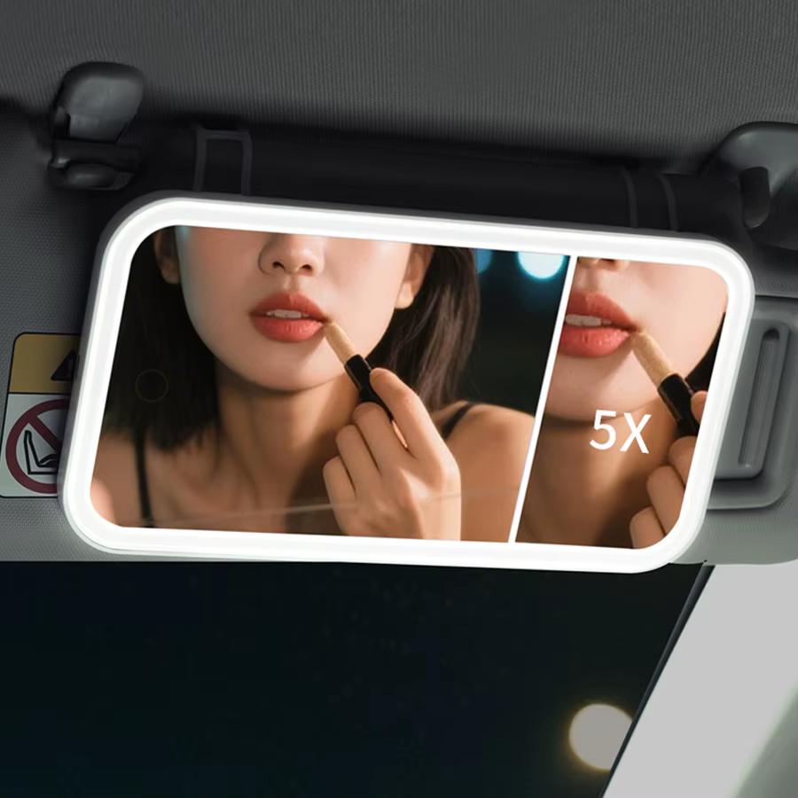 Miroir de maquillage de vanité de voiture avec lumières, miroir cosmétique LED à commande tactile à 