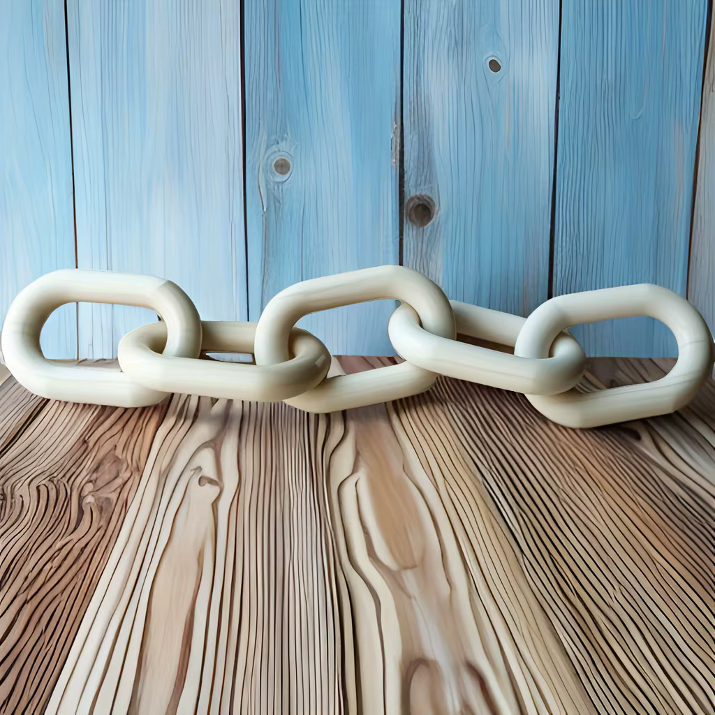 Sculpture de chaîne en bois d'acacia fabriquée à la main – Décoration d'intérieur Boho, table/art mu